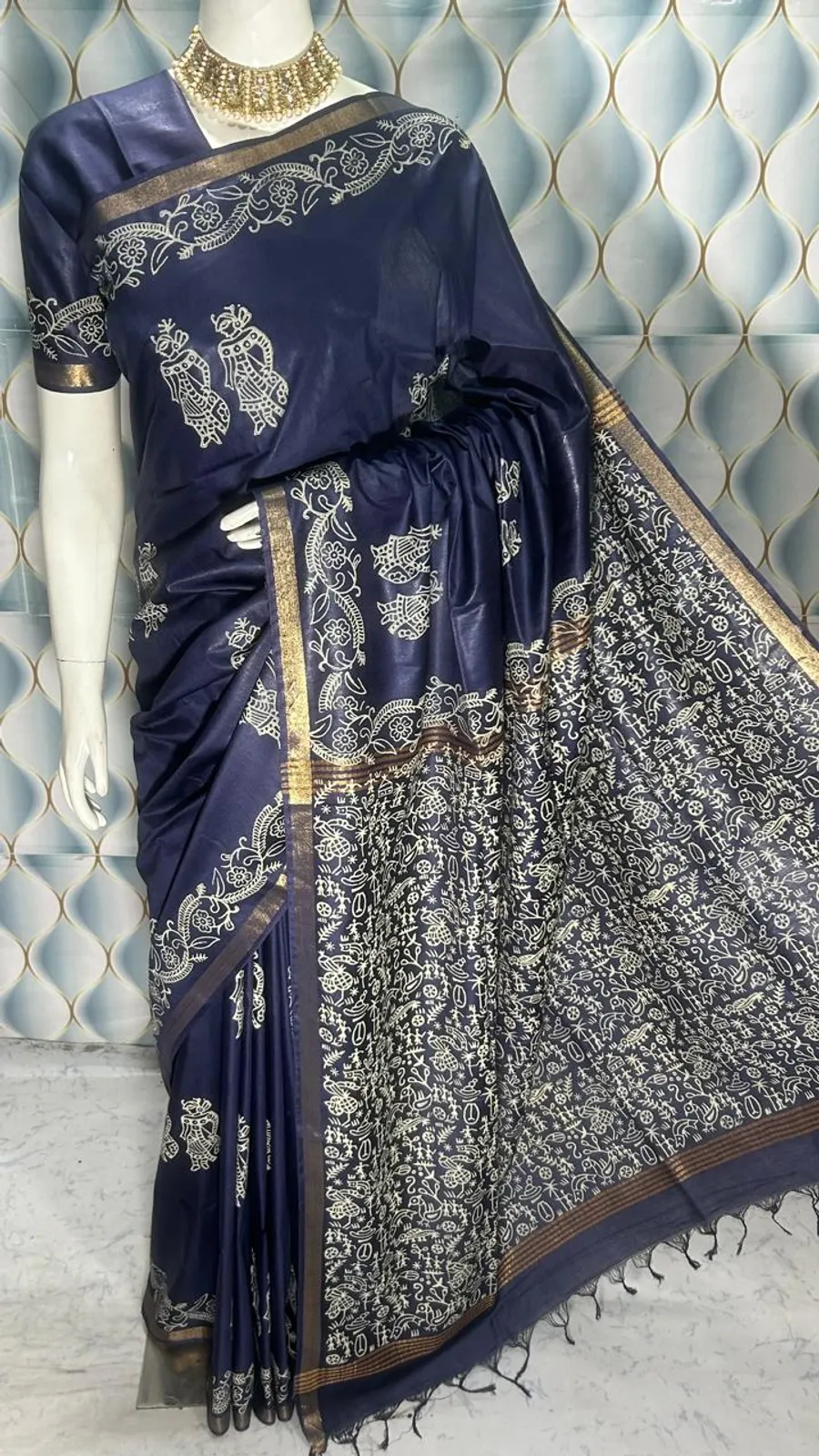 Hand Block Printed Pure Katan Silk Saree – Timeless Artistry in Every Thread